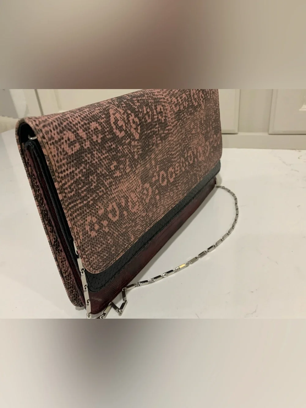 Dries Van Noten three-tone snake & lizard-embossed leather envelope clutch bag